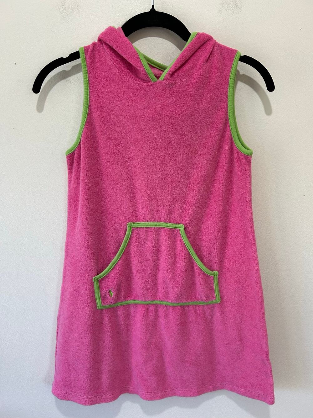 Ralph Lauren terry swim cover up girls size L pink hood dress resort beach prepp